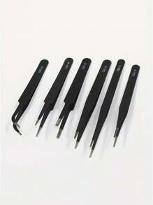 6 件/包 Esd 防靜電不銹鋼鑷子,弧形精密維修工具,工業和家用,適合模型製作 - 黑色 - 查看 9