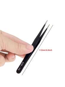 6 件/包 Esd 防靜電不銹鋼鑷子,弧形精密維修工具,工業和家用,適合模型製作 - 黑色 - 查看 3