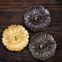 1入組金色荷花香爐套裝,包括香爐、香盤和葫蘆形架子