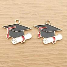 4pcs Graduation Hat Charm For Jewelry Making Enamel Pendant Zinc Alloy Gold Plated - Multicolor - View 3