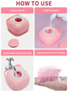 GJYC PET 狗貓洗澡刷梳矽膠橡膠狗/幼犬按摩刷毛毛寵物美容清潔刷柔軟洗髮水分配器(粉色) - 粉色 - 查看 6