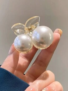 1入甜美可愛櫻桃珍珠裝飾小髮夾,適用於日常使用 - 白色 - 查看 3