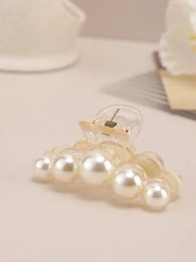 1入中號女士假珍珠髮夾,韓版風格,休閒百搭 - 白色 - 查看 1