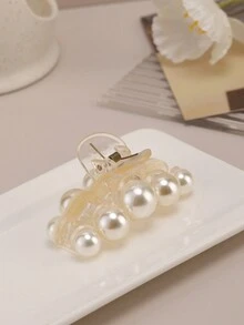 1入中號女士假珍珠髮夾,韓版風格,休閒百搭 - 白色 - 查看 3