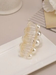 1入中號女士假珍珠髮夾,韓版風格,休閒百搭 - 白色 - 查看 4