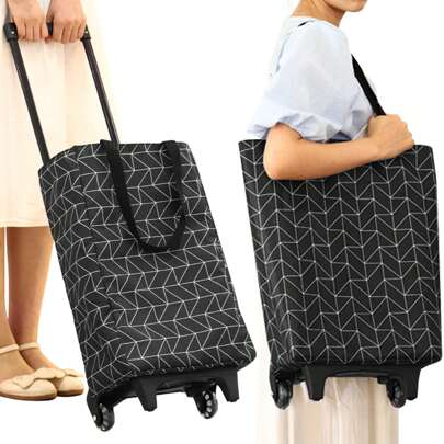 Bolsas de Carro Plegables, Carrito de Compras Reutilizable con Ruedas, Bolsas de Comestibles de Tela Oxford Impermeables Plegables Portátiles con Asa Telescópica Ajustable y Correas de Mano