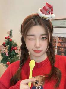 1個雪花和紅色聖誕帽髮箍頭飾,適用於裝扮和派對 - 彩色 - 查看 3