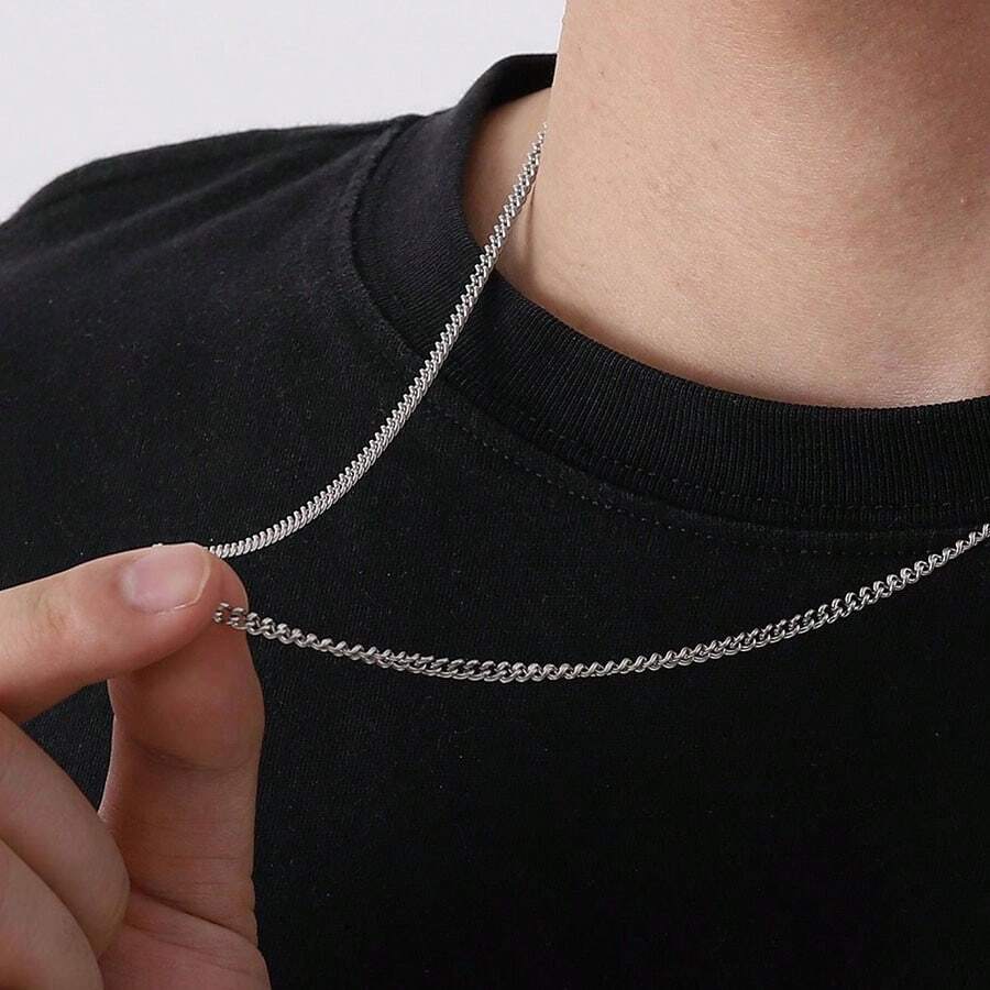 1條3.0mm*60cm男式金屬項鍊,個性化鈦鋼鍊,時尚側鍊,細扭曲鍊,男女通用 - 銀色 - 查看 1