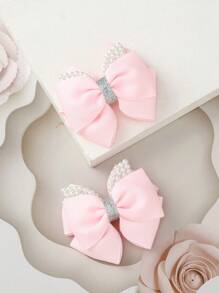 2pcs/Set Bowknot Hair Clips For Teen - Pink - View 2