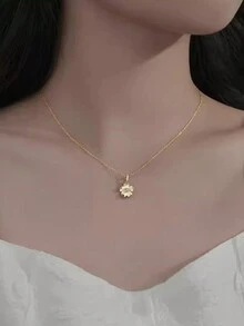 1條簡約時尚s925銀雛菊花頸鍊,配金色鎖骨鍊送女性畢業禮品首飾精品禮品 - 金色 - 查看 2