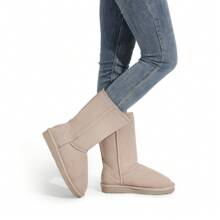 Women's Mid Calf Winter Snow Boots, Black Boots, Mid-Low Heel Flat Bottom Non-Slip Wear-Resistant Boots,Suede Warm Winter Casual Outdoor Christmas Festival Boots - 查看 3