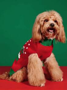 貴賓犬和貴婦犬秋冬季寵物衣服,可愛溫暖舒適,紅色聖誕鹿,聖誕樹,草原毛衣 - 彩色 - 查看 7