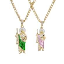 1 Peça Colar Com Pingente Verde De São Judas, Corrente