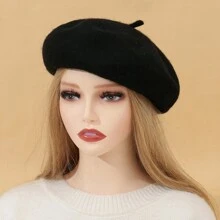 1 Miếng Đúng mốt Cổ điển Len Ấm áp Thời gian rảnh rỗi Mũ nồi - màu đen - Xem 1