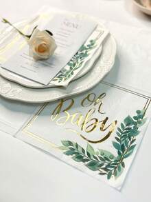 16pcs/Set Oh Baby Gold Foil Green Leaf Napkins 13x13inch, Baby Shower Birthday Party Decorative Tissue Paper - Multicolor - View 6
