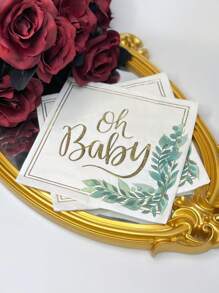 16pcs/Set Oh Baby Gold Foil Green Leaf Napkins 13x13inch, Baby Shower Birthday Party Decorative Tissue Paper - Multicolor - View 4
