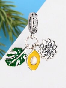 925純銀簡約風花葉吊墜珠 Diy紀念中性生日禮物 - 銀色 - 查看 2