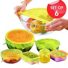 6 Piezas Tapas Herméticas Redondas de Silicón Transparente Reutilizables y Expandibles son de Distintos Tamaños - Multicolor - Ver 1