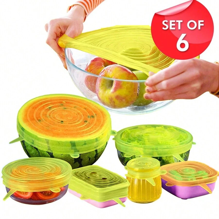 6 Piezas Tapas Herméticas Redondas de Silicón Transparente Reutilizables y Expandibles son de Distintos Tamaños - Multicolor - Ver 1