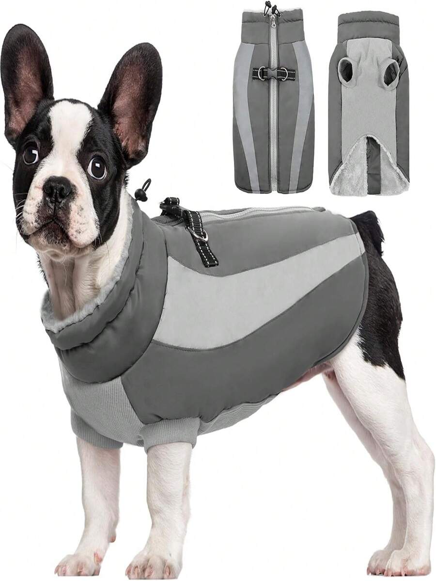 Thú cưng Chó Mùa Đông Áo khoác Với Ngực & Trở lại Harness , Không thấm nước & Chống gió Chó Tuyết áo Với Ở phía sau Dây kéo , Thích hợp Đối với Nhỏ bé Và Trung bình - Xám - Xem 1