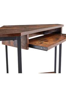 Triangle Computer Desk,Corner Desk With Smooth Keyboard Tray& Storage Shelves ,Compact Home Office,Small Desk With Sturdy Steel Frame As Workstation For Small Space,28.34''L 24''W 30.11''H - Brown - View 6
