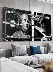 1 Pieza De Impresión En Lienzo, Póster De Decoración De Pared Inspirador, Arte De Lienzo Resistente Al Agua Para Pintura De Pared De Billete De Dólar Abstracto Negro De 100, Regalos De Lienzo, Imagen De Arte De Pared, Muy Adecuado Para La Decoración De La Casa En La Sala De Estar, Dormitorio, Oficina Y Familia - Sin Marco