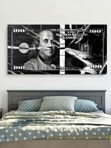 1 Pieza De Impresión En Lienzo, Póster De Decoración De Pared Inspirador, Arte De Lienzo Resistente Al Agua Para Pintura De Pared De Billete De Dólar Abstracto Negro De 100, Regalos De Lienzo, Imagen De Arte De Pared, Muy Adecuado Para La Decoración De La Casa En La Sala De Estar, Dormitorio, Oficina Y Familia - Sin Marco
