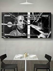 1 Pieza De Impresión En Lienzo, Póster De Decoración De Pared Inspirador, Arte De Lienzo Resistente Al Agua Para Pintura De Pared De Billete De Dólar Abstracto Negro De 100, Regalos De Lienzo, Imagen De Arte De Pared, Muy Adecuado Para La Decoración De La Casa En La Sala De Estar, Dormitorio, Oficina Y Familia - Sin Marco