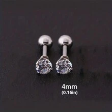 1 Par De Pendientes De Acero Inoxidable Plateado Y Circonio Cúbico De Moda Para Hombres Y Mujeres, Pendientes Suaves Y Cómodos De Bola Redonda Retorcida De 4 Garras Para El Hueso De La Oreja, Se Pueden Usar Mientras Duermen Y Nadan, No Es Necesario Quitárselos, Plateados, 3 Mm/4 Mm/5 Mm/6 Mm/7 Mm/8 Mm
