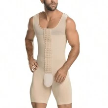 Faja Completa Para Hombre Colombiana Postoperatoria， Hombre Modeladoras Cuerpo Completo Faja Reductora Transpirable con Alta Presión Boda Fiesta，Body de compresión para hombre, con cierre, cuerpo completo, adelgazante, control de abdomen - Albaricoque - Ver 3