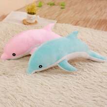 Juguete de peluche suave y lindo de delfín de 27/45 cm, animal marino de peluche adorable, muñeco de anime, cojín de sofá, decoración del hogar, mejor regalo para amigos, decoración del dormitorio de niños, cojines, accesorios de delfín, almohada, delfín, animal de peluche - Azul - Ver 2