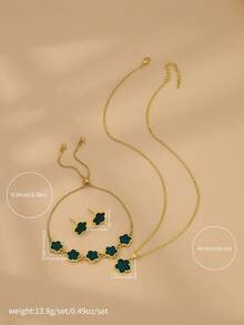 4入組簡約清新五瓣花設計銅頸鍊、耳環、手鍊套裝,女性款式,適合約會、婚禮、畢業禮物