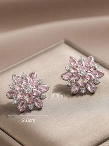 2 件浪漫花朵 CZ 锆石大粉色耳钉女士情人节礼物情人 - 粉色 - 查看 3