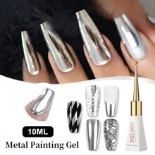 XEIJAYI 1瓶10毫升UV LED可卸甲油胶，适用于美甲 - 镜面金属质感，银色玫瑰金色彩绘 - 銀色 - 查看 2