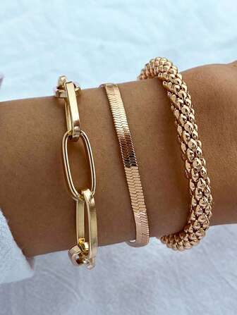 3Pcs/Set Gold-Tone Snake Bone Multi-Layer Chain Bracelets Creative Vintage Metal Chain Bracelets For Women Matching Bracelets Casual