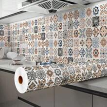 Thicken Bohemian Pattern Wallpaper Peel and Stick Blue Pink Black Grey Matte Mexican Moroccan Self-adhesive Contact Paper Vinyl Wrap Colorful Wall Tile Sticker for Kitchen Island Countertops Walls Decor