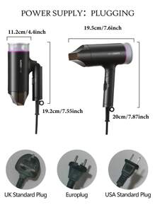 Crasts Md-15可折疊高功率風筒帶集中器,3種溫度設定冷熱風,低噪音,適用於家用和沙龍,12m/s,1600w,17000轉,黑色
