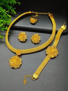 1 Miếng Dây thừng Vòng cổ mặt dây chuyền , 1 Miếng Vòng tay , 1 đôi Hoa tai , 1 Miếng Bộ nhẫn Đối với phụ nữ , MẠ Với Vàng 24K , Người châu Phi Dubai Đám cưới cô dâu Buổi tiệc Bộ trang sức , Bao gồm Dây chuyền , Hoa tai , Vòng tay , Nhẫn , Lý tưởng Đối với Sinh nhật Và Lễ hội Món quà Đối với Mẹ , Bạn gái Và , Hợp kim Chất liệu - Vàng - Xem 7