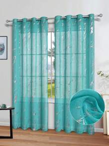 1 Pieza Cortina De Ventana Decorativa Rosa Moderna Con Transferencia De Calor Plateado De Poliéster, Ideal Para Dormitorio O Sala De Estar