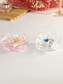 1pc Transparent Pink Candlestick, Lotus Shape Red Crystal Glass Aromatherapy Table Center Decoration - Clear - View 4