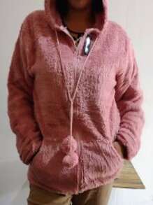 Sudadera con capucha peluche, polar, dama - Rosa - Ver 1