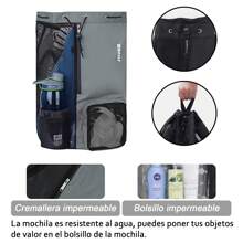 Mochila con cordón,bolsa de malla deportiva,mochila con cordón impermeable, con compartimento húmedo y seco,bolso natación,adecuado para entrenamiento deportivo, fitness, natación, surf - Negro - Ver 4