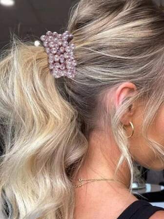 3 piezas Lazos de pelo con perlas falsas y lazos de pelo elásticos para mujeres, sujetadores de moño y cola de caballo, elegantes bandas de goma para el cabello, cuerda para el cabello, accesorios para el cabello, accesorios para la cabeza