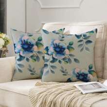 2pcs Light Blue Decorative Printed Pillow Covers Linen Square Cushion Cases For Bedroom, Sofa, Bedding (Pillow Core Not Included) - Royal Blue - View 1