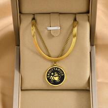 1 件金色不锈钢双层星座吊坠项链，复古、时尚、百搭的设计，适合女性在休闲/日常/通勤/派对场合佩戴