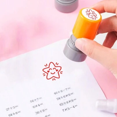 1pc Random Color Five-Pointed Star Cartoon Stamp For Teacher's Comment, Cute Reward Stamp For Students' Homework Back To School,Back To School,School Supplies