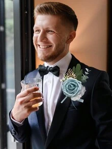 1入組藍色玫瑰新郎胸花,適用於婚禮男士套裝配件,如禮儀、宴會、派對、舞會 - 藍色 - 查看 3