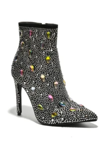 Gemgem Women's Rhinestone Gems Pointy Toe Heeled Boots - Silver - View 3