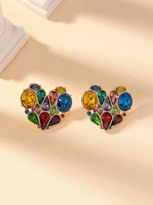 1pc European And American Fashionable Colored Heart-shaped Rhinestone -like Versatile Earrings Suitable For Everyday Wear - Colorful - View 1