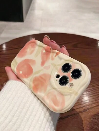 1pc 3d Wave & Large Tulip Patterned Phone Case Compatible With IPhone,